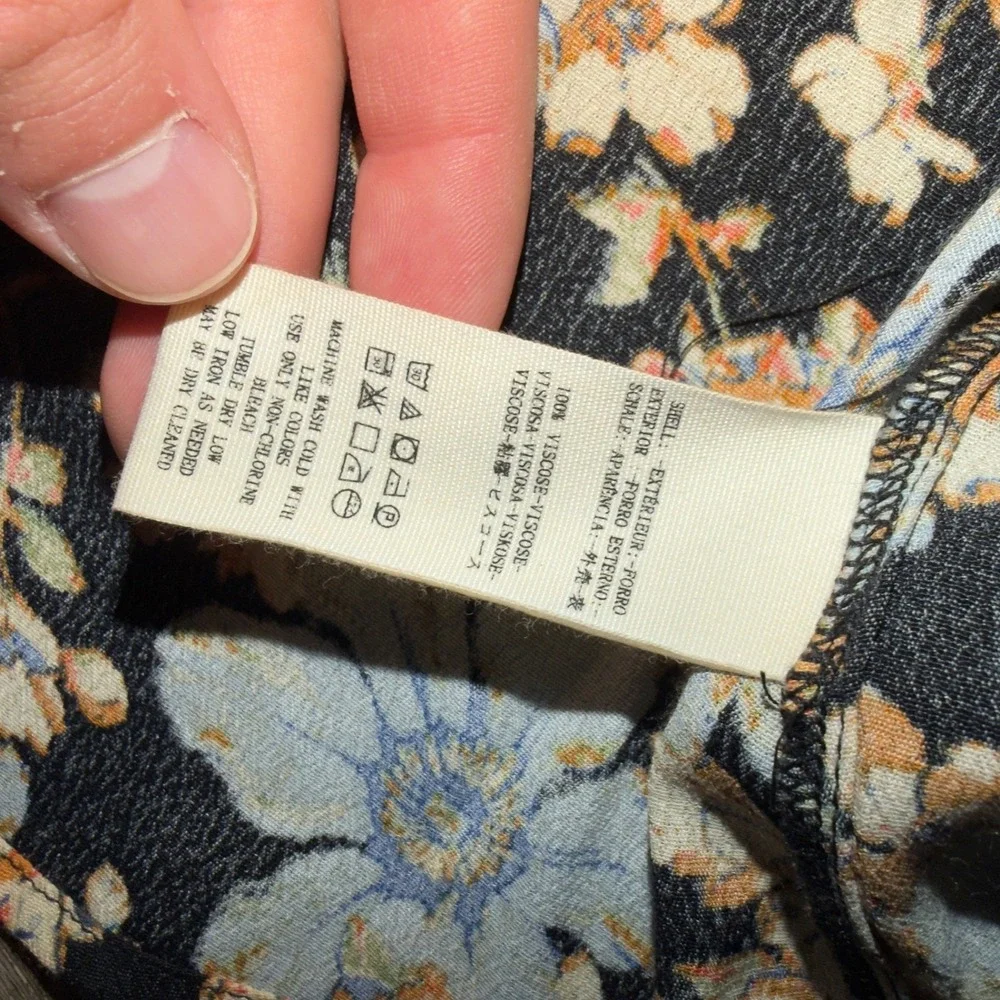 Free People Women's‎ Black Blue Floral Midi Dress Size 8 Medium Slit